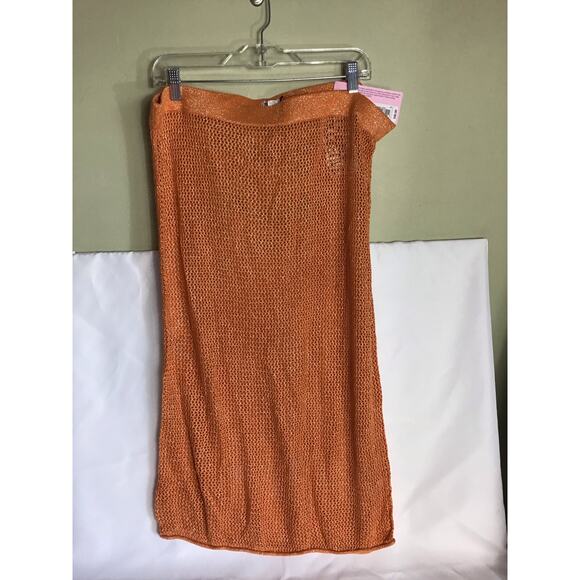 Future Collective Skirt Sz. XXL Orange sparkle Midi  Knit Crochet Swim Coverup - Picture 5 of 11
